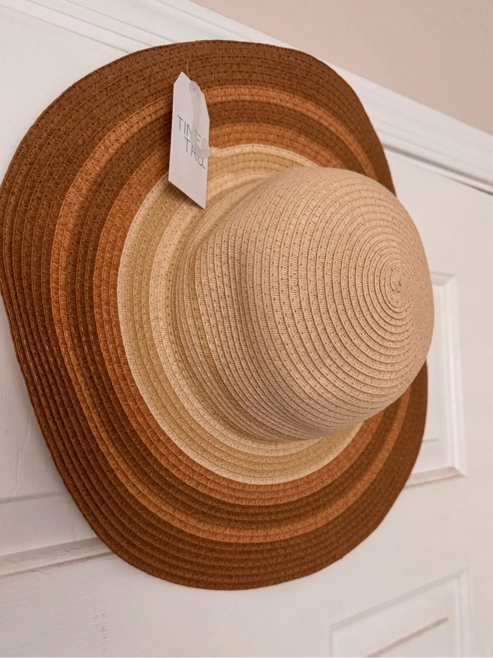 NWT Time and Tru Ombre Straw Sun Hat Wide Brim Neutral Boho Beach